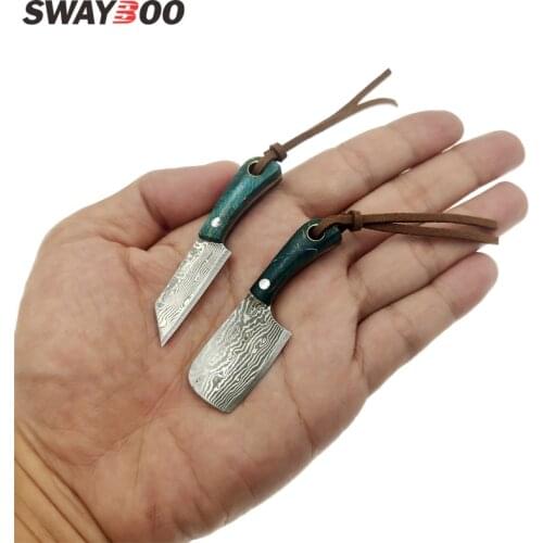 Swayboo Real Damascus Steel Sharp Blade Fixed Blade Knife Wooden Handle Pocket Knife EDC Key Mini Tiny Kitchen Knife Accessories