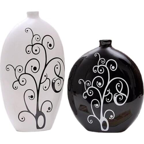 Japanese ceramic handicrafts Home Furnishing beautifully minimalist black and white vase simple flower pattern Home Decor
