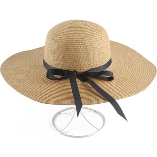 Sun Hats For Women Ribbon Large Brim Straw Hat Outdoor Beach Hat Panama Summer Foldable Caps Chapeu Feminino