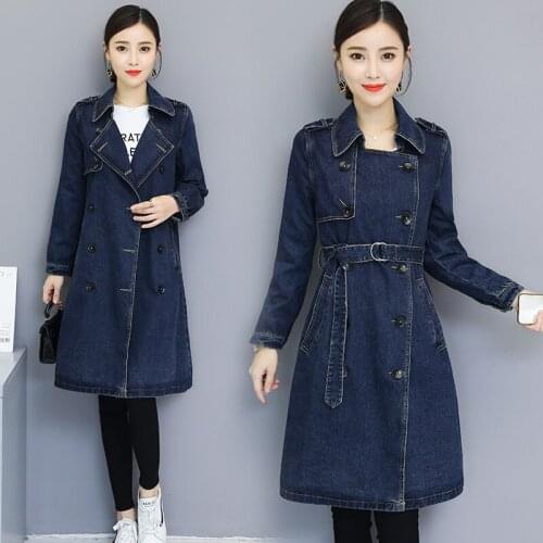 Spring Autumn Womens Denim Coat Female Double Breasted Embroidery Flowers Denim Jacket Retro Jeans Jackets for Women Windbreaker