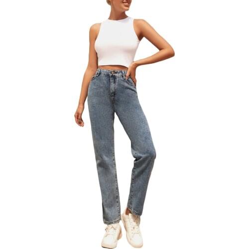 Woman Jeans Girls High Waist Trousers Close-Fitting Pants Long Pants for Spring Autumn Blue XS/S/M/L