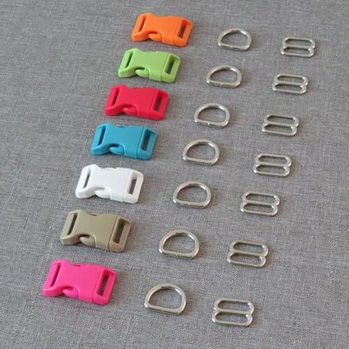 1 Set/Lot 15mm 20mm 25mm Plastic Buckle Metal D Ring Adjuter Straps Belt Slider For Pet Dog Collar Necklace Harness Accessory