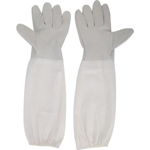 1 Pair Beekeeper Protective Gloves Cotton Leather Breathable Major Comfortable Very Durable Flexibility Apiculture Sleeves