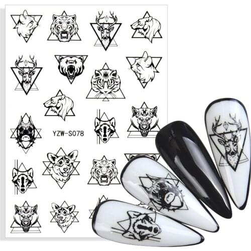 1pcs 3D Black and white Tiger Adhesive Nail Art Sticker Animals Husky Golden Retriever Dog Design Flower Slider Nail Decoration