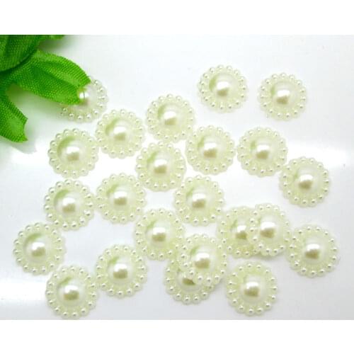 100Pcs 12mm Beige Flower Half Roud Pearl Beads FlatBack Scrapbook Craft Cabochon Kawaii DIY Embellishments Accessories