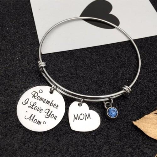 2.5 Inches Remember I Love You Mom Birthstone Charms Bracelet Mothers Day Birthday Gift for Mom from Daughter