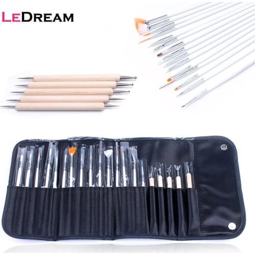 20pcs/kit UV Gel 5pcs Point Drill Painting Pen Dotting Pen 15pcs Nail Art Brushes Set For Salon Manicure DIY Nail Tools With Bag