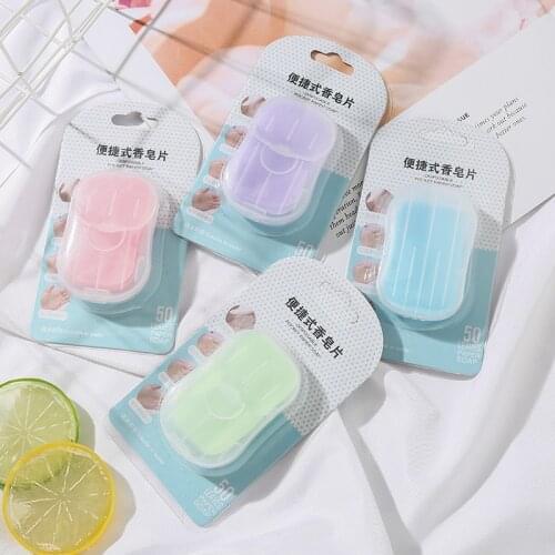 50Pcs/Box Travel Portable Disposable Boxed Soap Paper Hand Washing Box Scented Slice Sheets Mini Soap Paper Outdoors Clean Tools