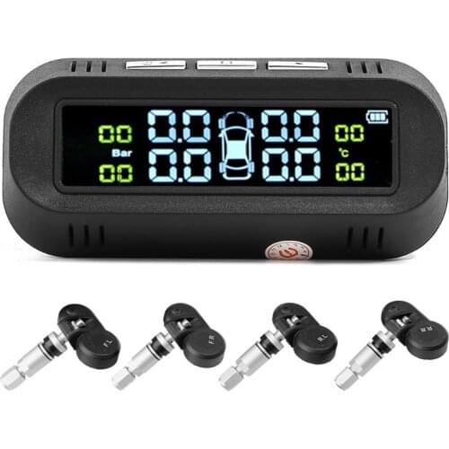 Car TPMS Tire Pressure Monitor System USB+Solar Tire Monitoring Alarming Systems with 4 Internal Sensors