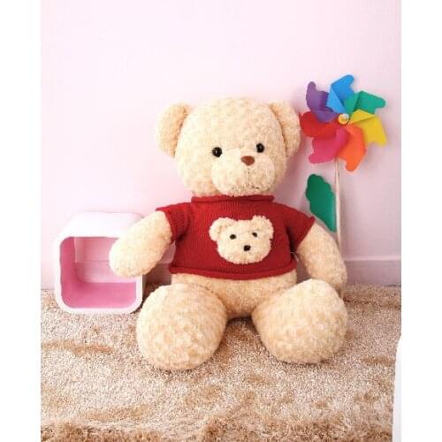 Large 60cm beige teddy bear plush toy,with red sweater bear doll soft throw pillow birthday gift b0579