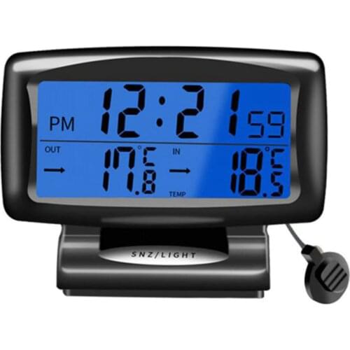 Large LCD display Car Thermometer Digital Alarm Clock Gauge 12/24 hours system switchable with Backlight alarm/snooze function