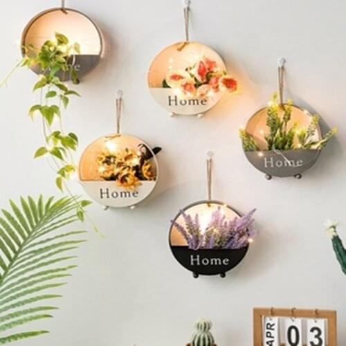 Flower Pots Wall Nordic Style Simulation Green Plants Wall Iron Decoration Wall Hanging Creative Ornaments Home Decorations