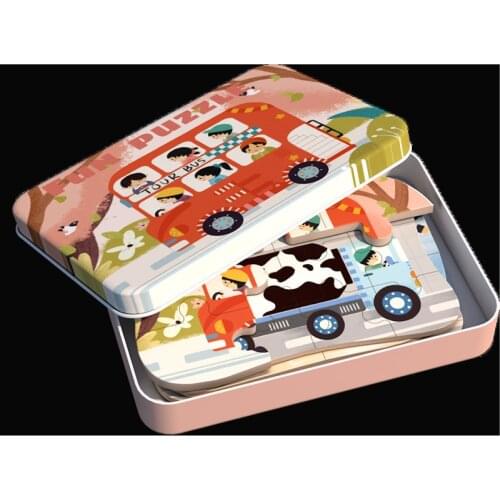 Wooden Jigsaw Puzzle Toy with Metal Box 5-in-1 Advanced Jigsaw Puzzle for Children 3-7 Years Old