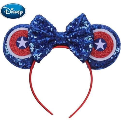Disney 3.3" Sequins Hair Bows Mouse Ear Headbands For Women America Shield Star Ears DIY Girls Hair Accessories Hairband