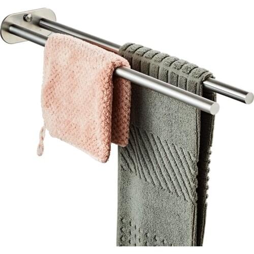 Double Arm Towel Holder 304 Stainless Steel Towel Bar Rail Wall Kitchen Hanger Shelf For Towels Bathroom Towel Rack