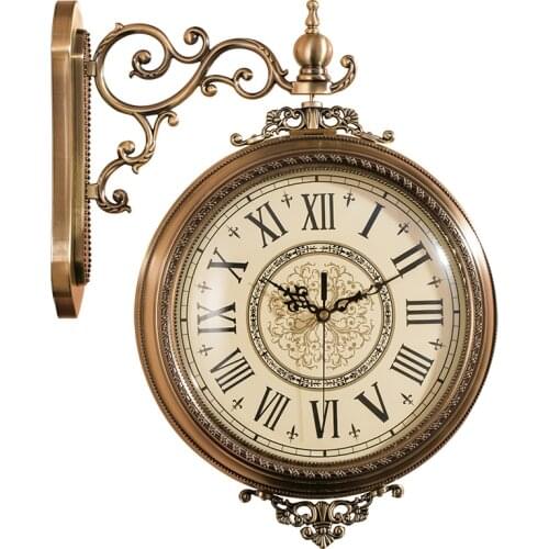 European Luxury Double Sided Wall Clock Unique Living Room Chinese Watch Large Vintgae Quiet Roman Kitchen Clock Wall Gift W6B