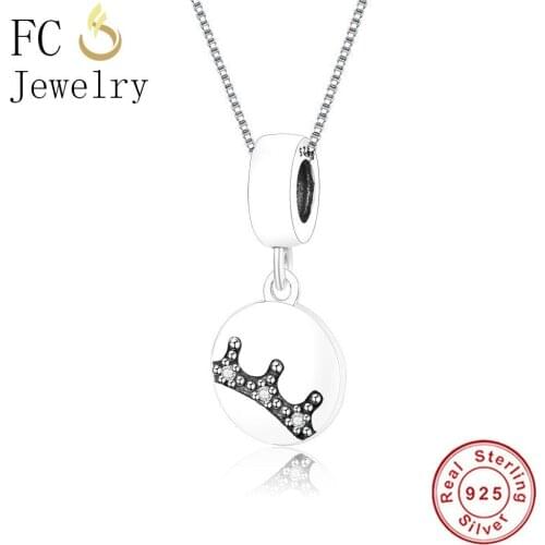FC Jewelry 925 Sterling Silver Cute Small Crown Clear Zircon Pendants Necklaces Women Girl Femme Chain Chokers Christmas Trinket