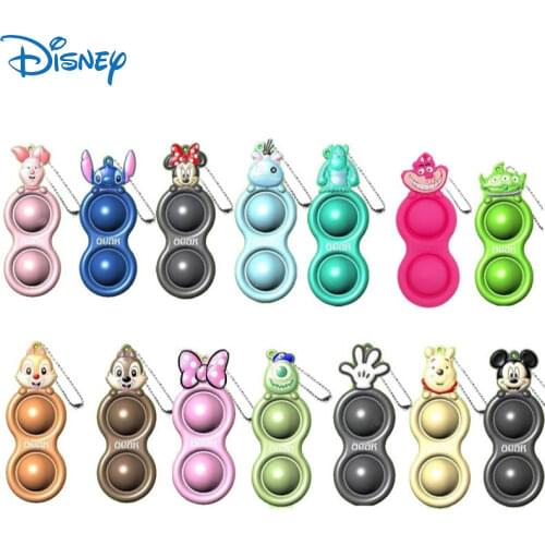Disney Mickey Fidget Toy Minnie Winnie Stitch Keychain Accessories Push Bubble Sensory Stress Reliever Decompression Figets Toys