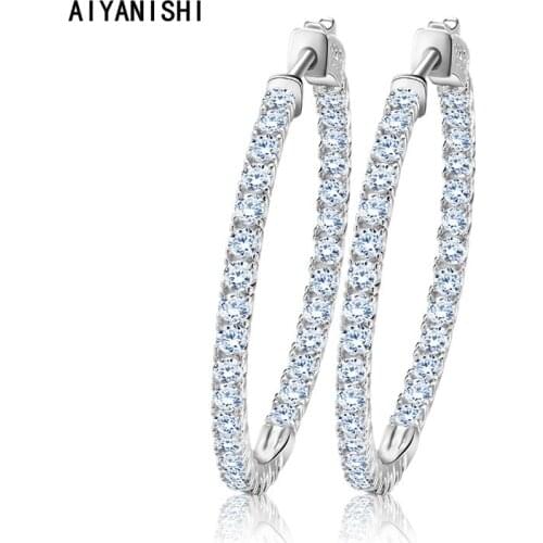 AIYANISHI Real 925 Sterling Silver Classic Big Hoop Earrings Luxury Sona Diamond Hoop Earrings Fashion Simple Minimal Gifts