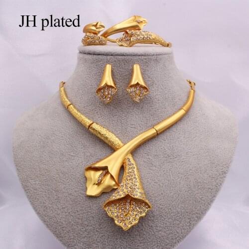 Dubai gold color jewelry sets for women African wedding gifts bridal collares Party Bracelet Necklace earrings ring set
