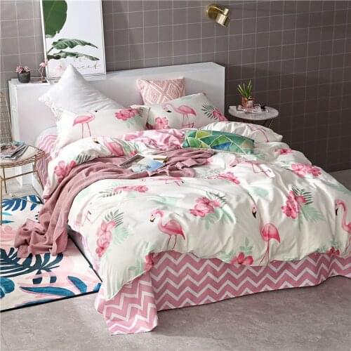 Flamingo and Nature Bedding Set Pink & White Duvet Cover Set Pillowcase Home Textiles 2/3pcs Bed Linen King Queen Size Dropship