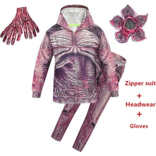 Demogorgon Hoodie Cosplay Costume Jacket Zipper Hooded Sweatshirt+trousers+Mask+glove halloween costume for kids