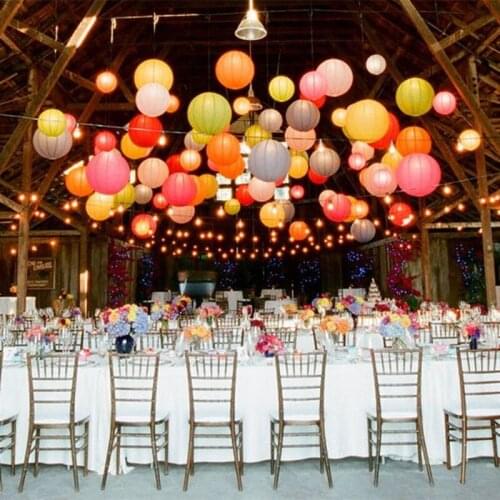 Round Chinese Paper Lanterns 4-6-8-10-12-14-16 Inch White Blue Lampion for Wedding Party Decoration Holiday Supplies Paper Balls