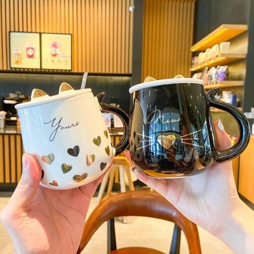 430ml Golden Wave Point mug Cute Cat Ceramics Coffee Mug With Lid Animal Mugs creative Drinkware Coffee Tea Cups Novelty Gifts