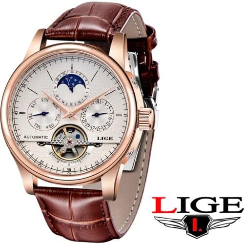 LIGE Top Brand Luxury Mens Waterproof Watches, Equipped With High-Quality Leather Military Sports Mechanical Watch Reloj Hombre