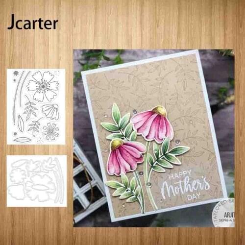New Design Flowers Stem Leaves Metal Cutting Dies and Clear Stamps Craft Stencil Scrapbooking Album Paper Make Template Decor