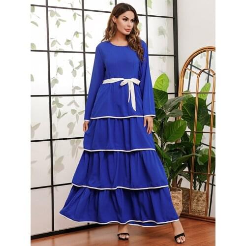 Fashion Abaya Women Long Sleeve Layered Dress Dubai Kaftan Turkish Caftan Muslim Jilbab Islamic Clothing Arab Robe Abayas Gown