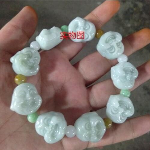 Natural jadeite jade Buddha head eighteen head arhat jade bracelet Buddha Bracelet