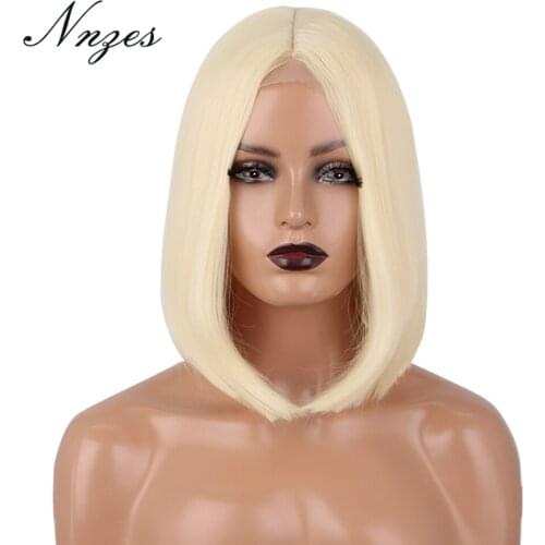 NNZES 12inches Short Straight Bob Blonde Synthetic Wigs Middle Part Black Dark Brown Red Wig for Women Natural Looking Wigs