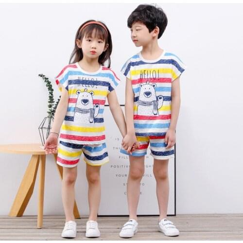 New Baby Boys Cartoon Cotton Sleepwear Outfits Short Sleeves Pajamas Set Summer Clothes Childrens Suits For Girl Pyjamas Kids