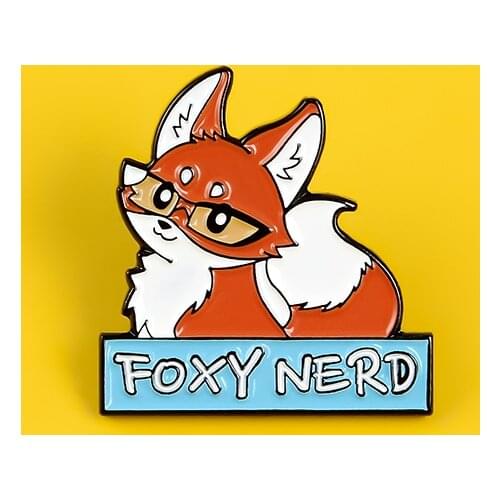 New Animal Fox Brooch"FOXY NERD" Cartoon Creative Cute Enamel Denim Backpack Lapel Pin Badge Jewelry Gift For Women Men