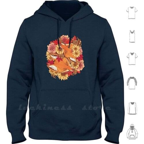 Autumn Fox Bloom Hoodie Long Sleeve Red Fox Fox Foxes Vixen Vulpes Autumn Fall Season Canine Sunflowers Pinecones