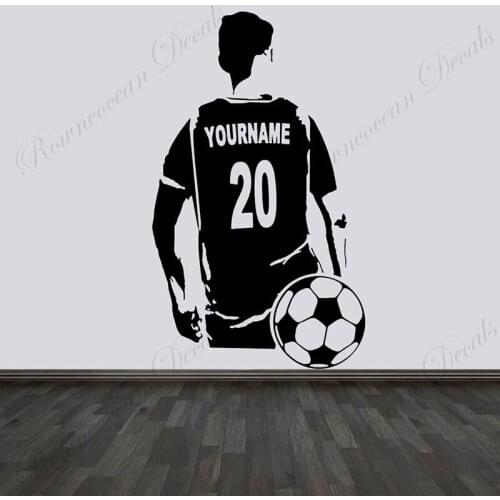 Personalized Football Soccer Player Name & No. Wall Sticker Sport Vinyl Decals Removable Home Decor Boys Teens Room Mural 4740