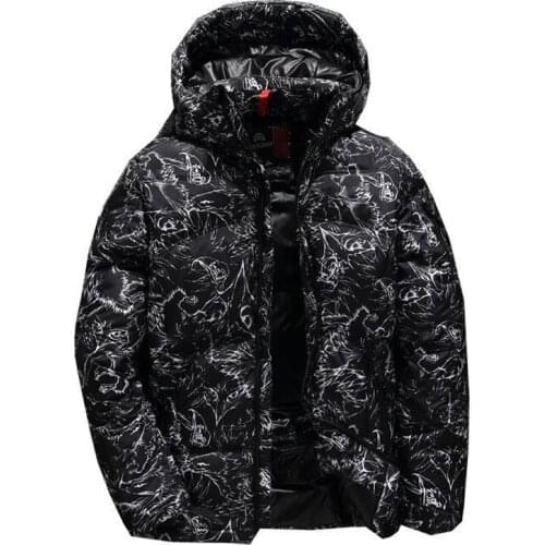 2020 Winter New Mens Brand Down Jacket Fashion Casual Thick Hooded Warm Graffiti White Duck Down Coat Male Clothes