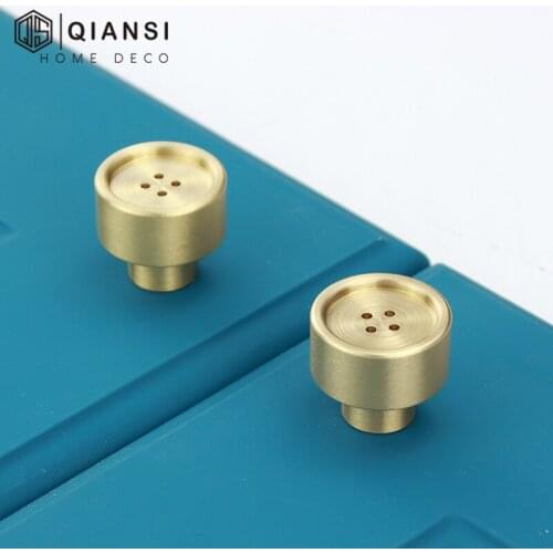 Qiansi Hidden Handle Furniture Modern Button Knob Solid Brass Handle Nordic Wardrobe Door Cabinet Drawer Dresser Mini Handle