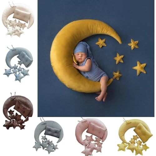 Newborn Photography Props Baby Posing Moon Stars Pillow Square Crescent Pillow Kit Infants Photo Shooting Fotografi Accessories
