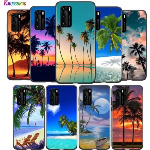 Silicone Case Sea Palm Trees Seaside For Huawei P8 P9 P10 P20 P30 Pro Lite 2019 mini P40 Lite 5G E Pro Plus Phone Case