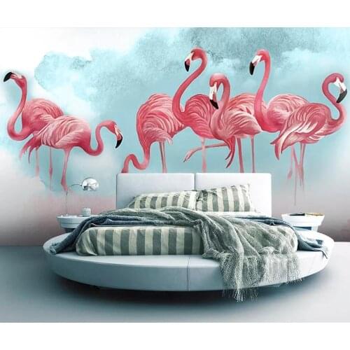 Modern simple hand-painted flamingo personality wallpaper Nordic background wall
