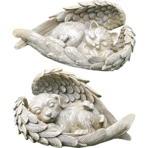 Sleeping Angel Dog Cat with Wings Decoration Resin Pet Memorial Statue Sculpture Garden Outdoor Decoration