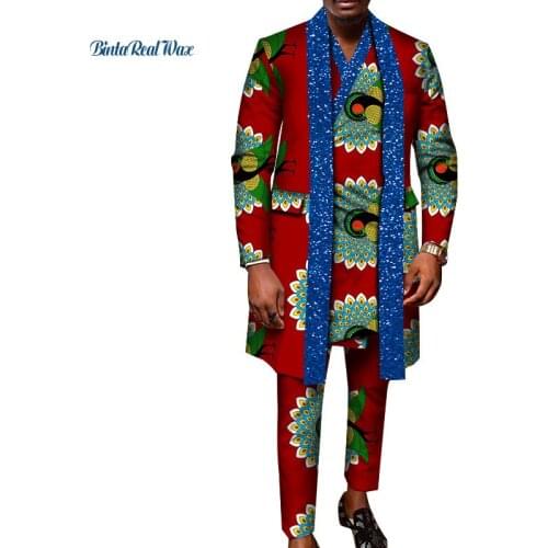 African Design Clothing African Man Clothes Bling Party Men Long Top Shirts and Pants 3pcs Sets WYN1244