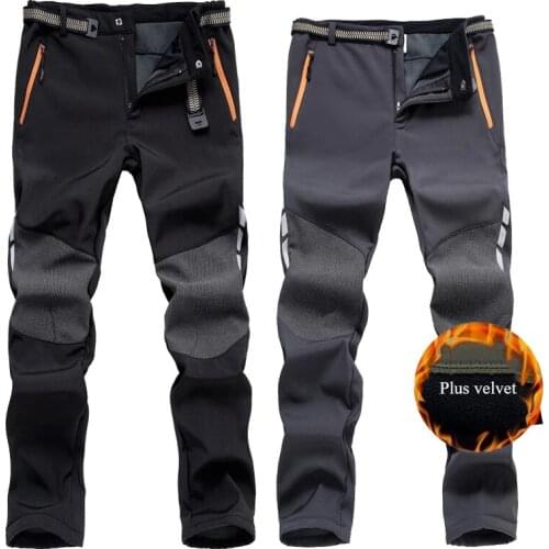 Reflective Men Winter Hiking Pants Mens Warm Fleece Softshell Waterproof Trousers Outdoor Sports Thick Trekking Skiing Pants 4XL