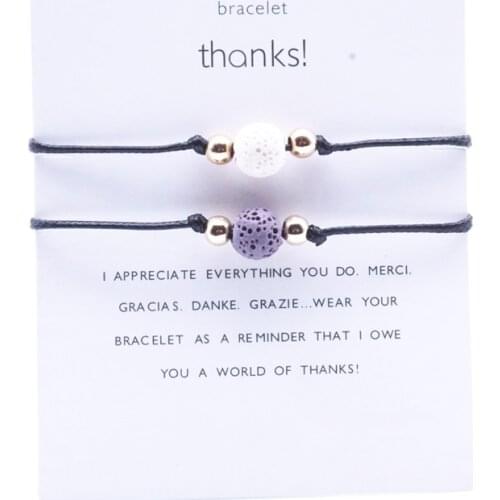 Lover Family Thanks Card Colorful Lava Stone Beads Bracelet Black Rope Braided Couple Friendship Bracelets Women Men Jewelry