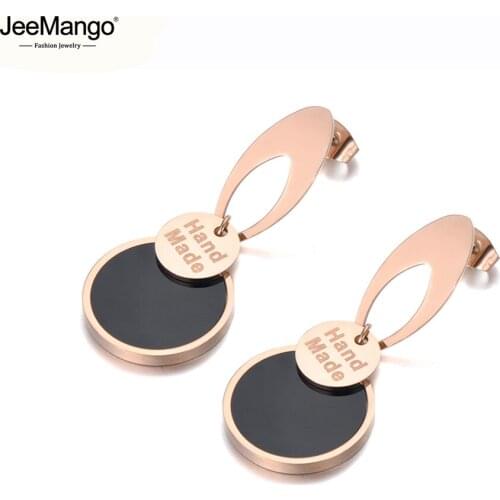 JeeMango Bohemia Titanium Stainless Steel Hand Made Disc Stud Earrings For Women Girl Rose Gold Acrylic Earrings Jewelry JE19188