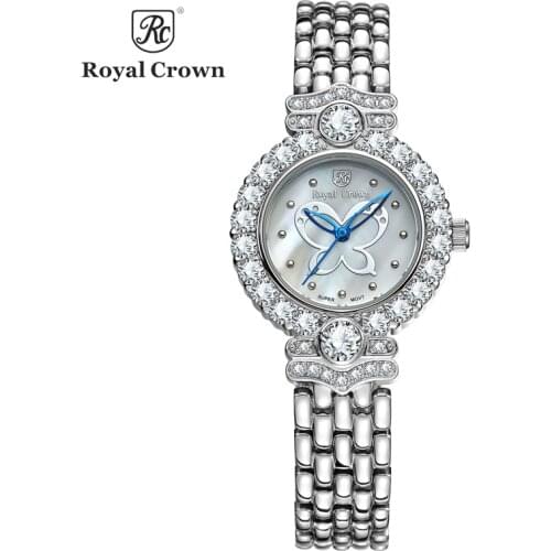Royal Crown Lady Womens Watch Japan Quartz Hours Fashion Bracelet Butterfly Shell Luxury Rhinestones Bling Crystal Clock Gift