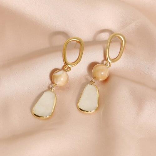 S925 Silver Ear Needle Stud Earrings Fresh Mother Shell With Irregular Brass W/14k Real Gold Korea Jewelry for Women HYACINTH