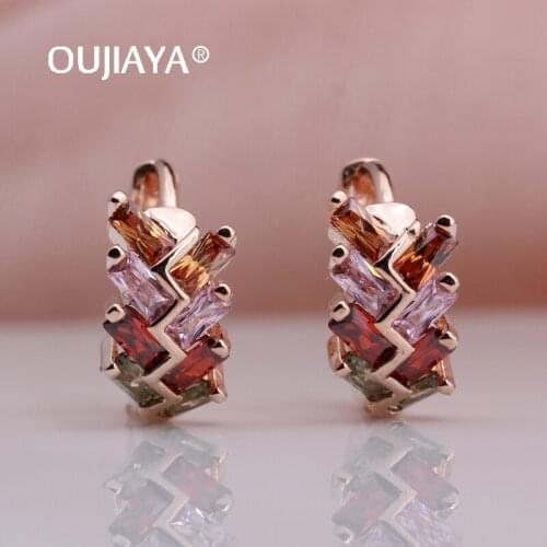 OUJIAYA New Arrivals Women 585 Rose Gold Drop earrings Round Wedding Natural Zircon Dangle Earrings Jewelry Bridal Party A236